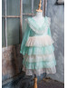 Tiffany Blue Soft Yarn Layered Flower Girl Dress Tiffany Blue Soft Yarn Layered Flower Girl Dress